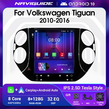 NAVIGUIDE Vetical Tesla Képernyőn Android 10 Autó RÁDIÓ Volkswagen VW Tiguan 2010-2016 Carplay Auto Rádió GPS Navigációs Carplay